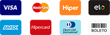 formas de pagamento: visa, mastercard, hiper, elo, amex, hipercard, diners club
